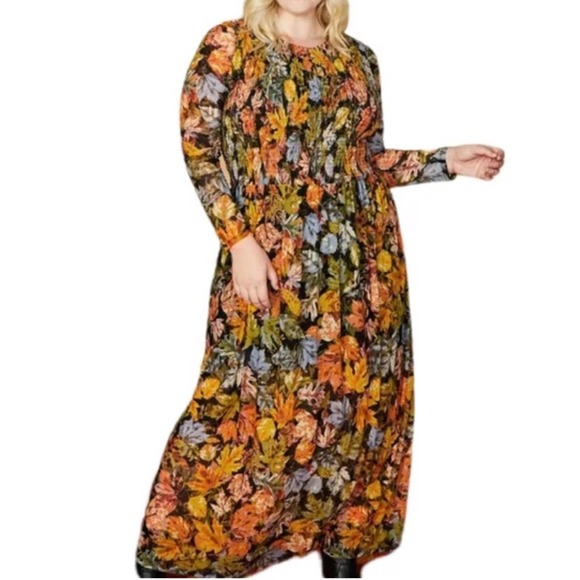 Modcloth | Dresses | Modcloth Femme Petal Leaf Print Long Sleeve Maxi ...